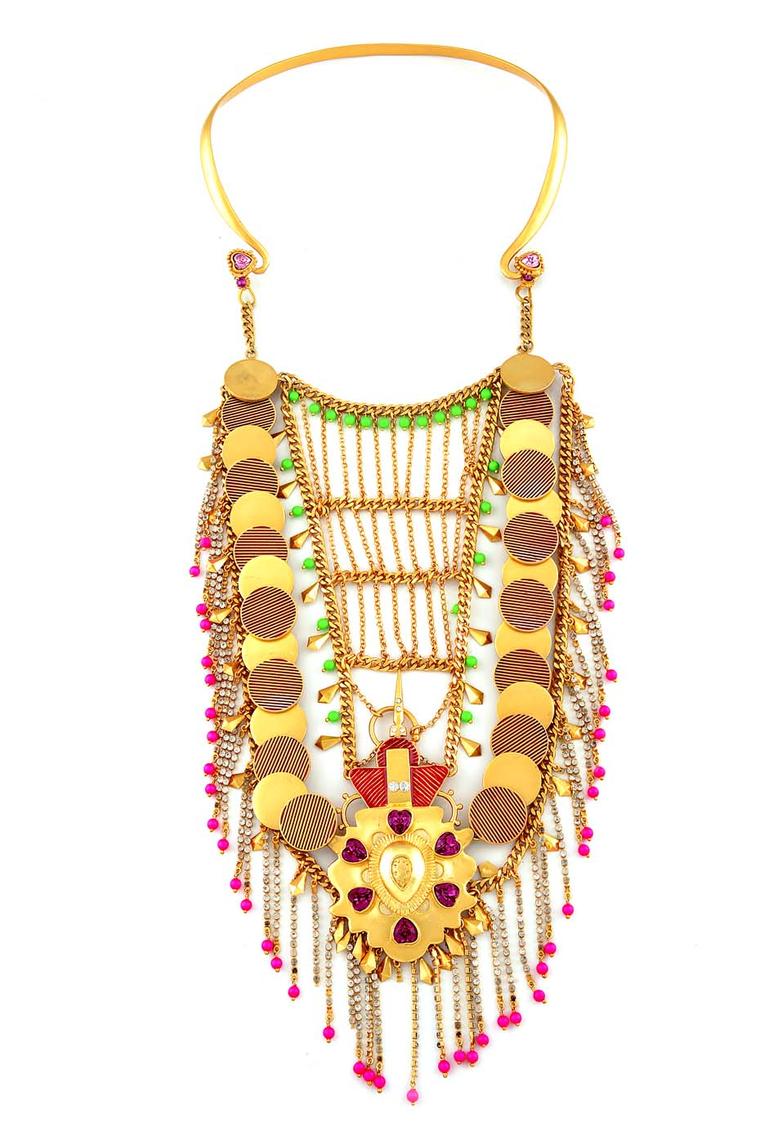 An elaborate Enta necklace with coins, hearts and other colourful motifs from Amrapali and Manish Arora's latest collaboration.