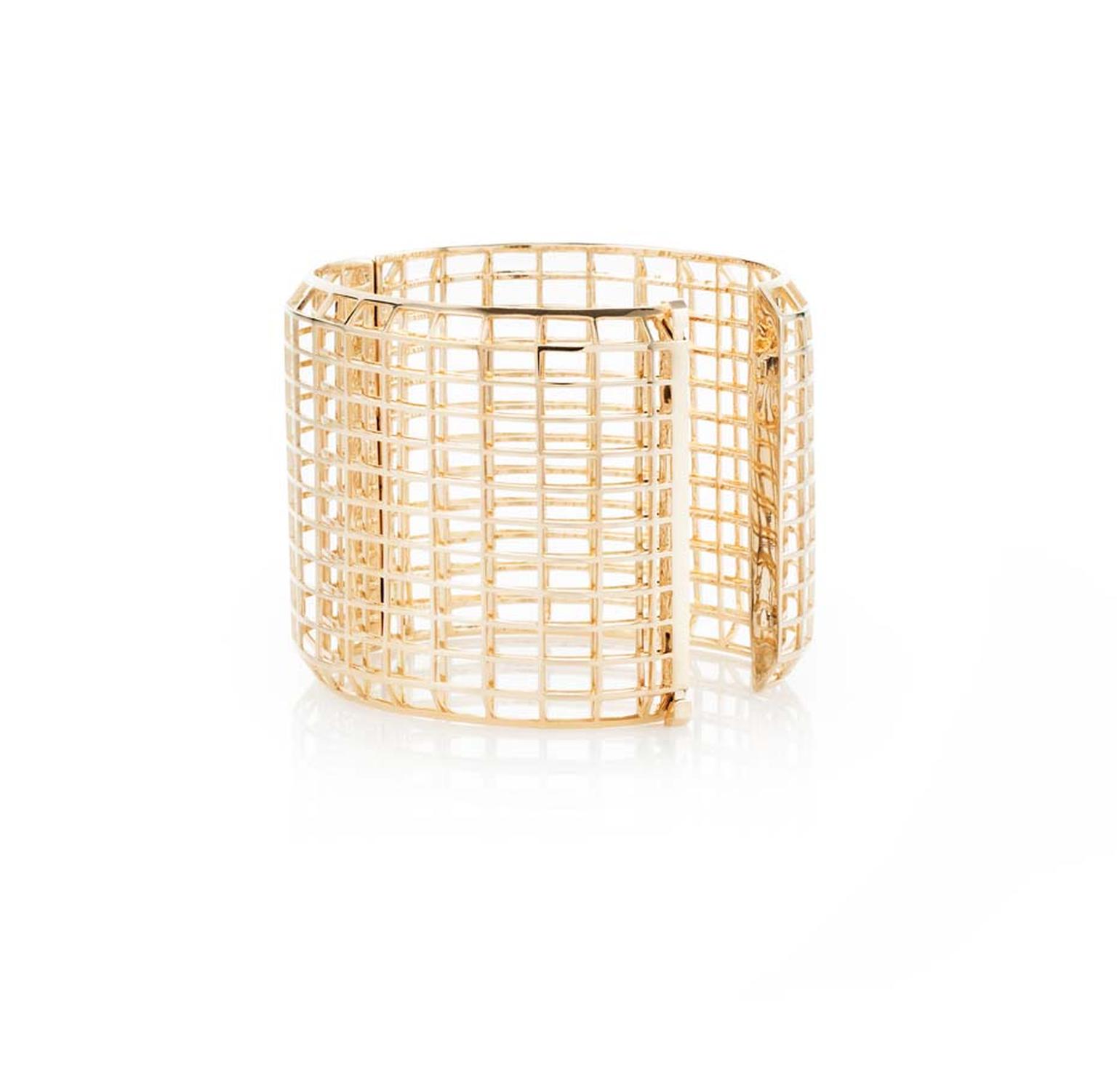 Nicholas Lieou Vertigo collection yellow gold large Grid cuff.