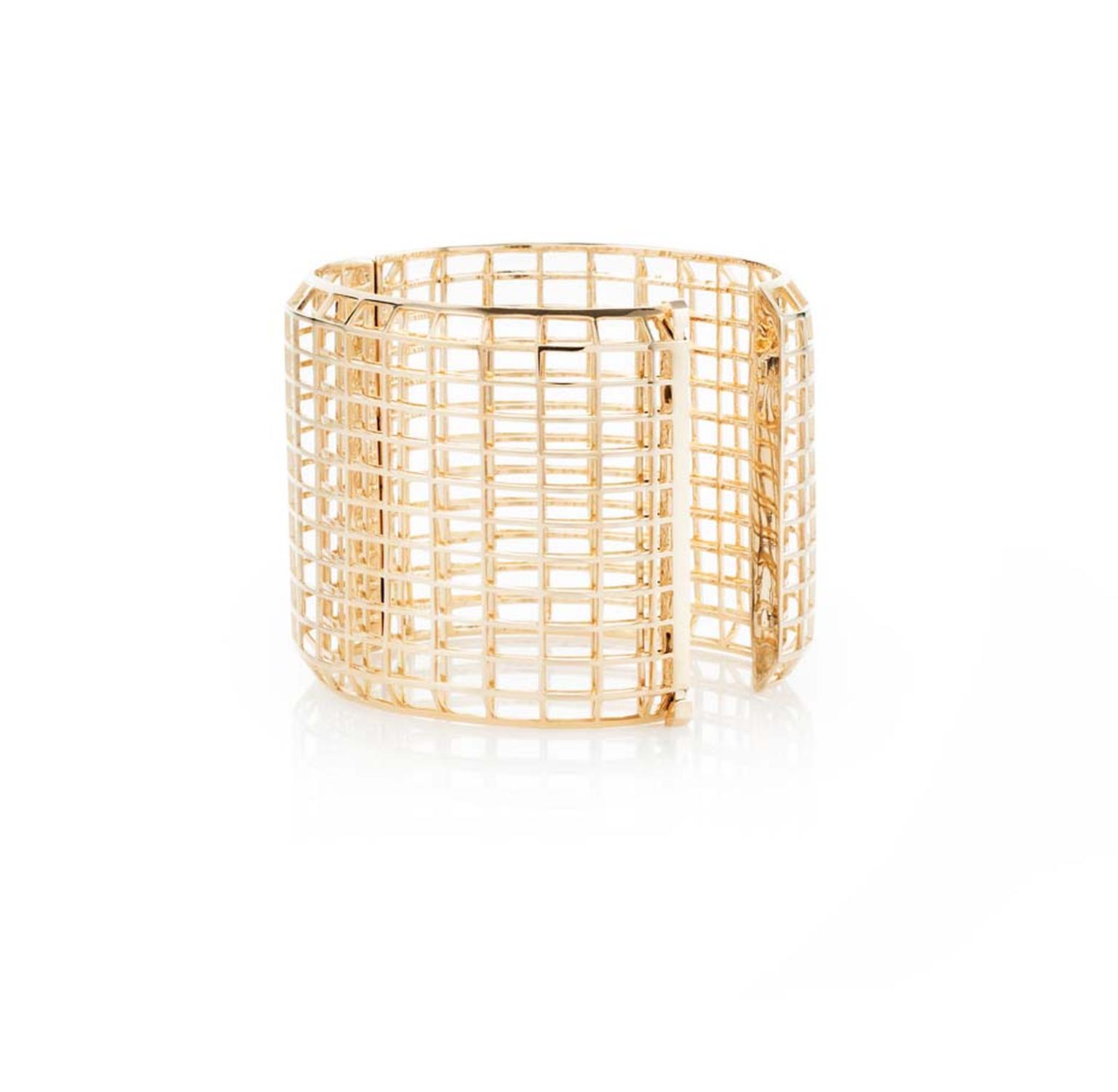 Nicholas Lieou Vertigo collection yellow gold large Grid cuff.