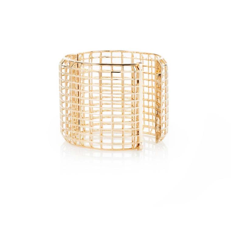 Nicholas Lieou Vertigo collection yellow gold large Grid cuff.