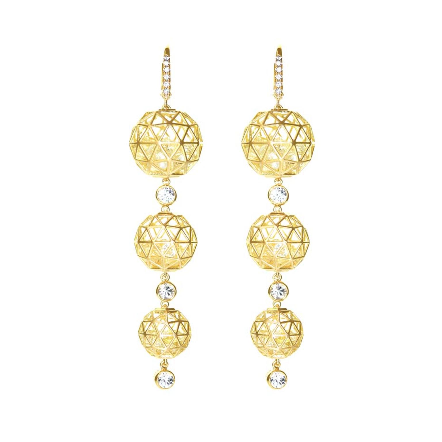 Roule & Co. Triple Geo earrings in yellow gold with yellow sapphires.