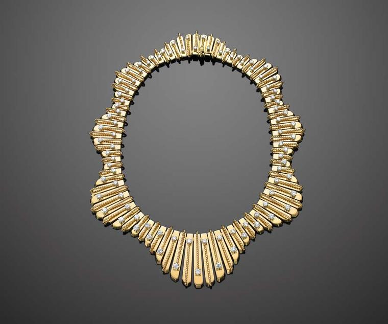 Yellow gold and diamond undulating fringe necklace by Cartier, circa 1950s, sold by Fred Leighton.