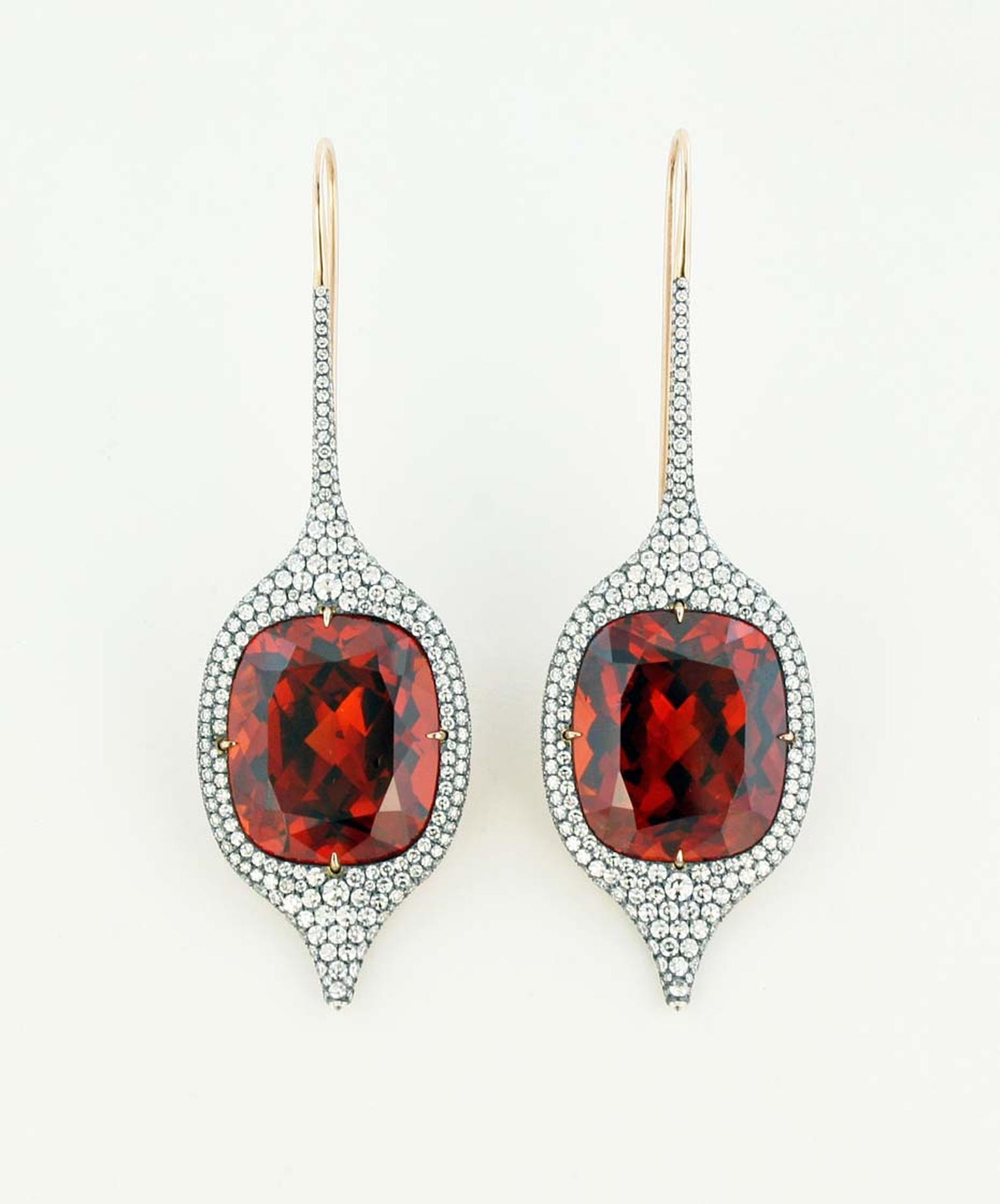 James de Givenchy Taffin mandarin garnet, diamond, silver and rose gold ear pendants.
