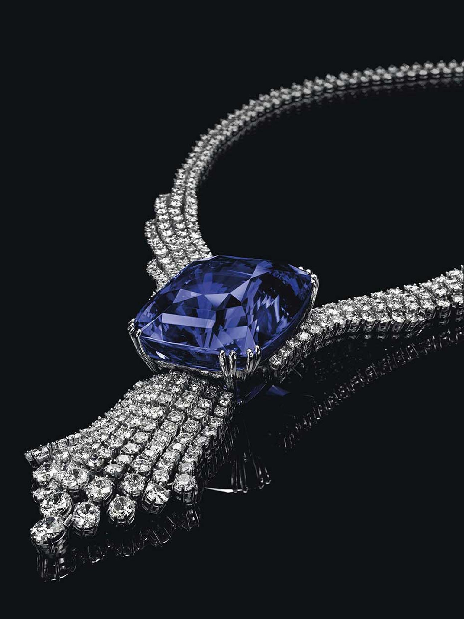 At Christie's Magnificent Jewels Sale in Geneva on 11 November 2014, the 392.52ct Blue Belle of Asia sapphire necklace sold for $17.2 million, setting a new world record for any sapphire sold at auction.
