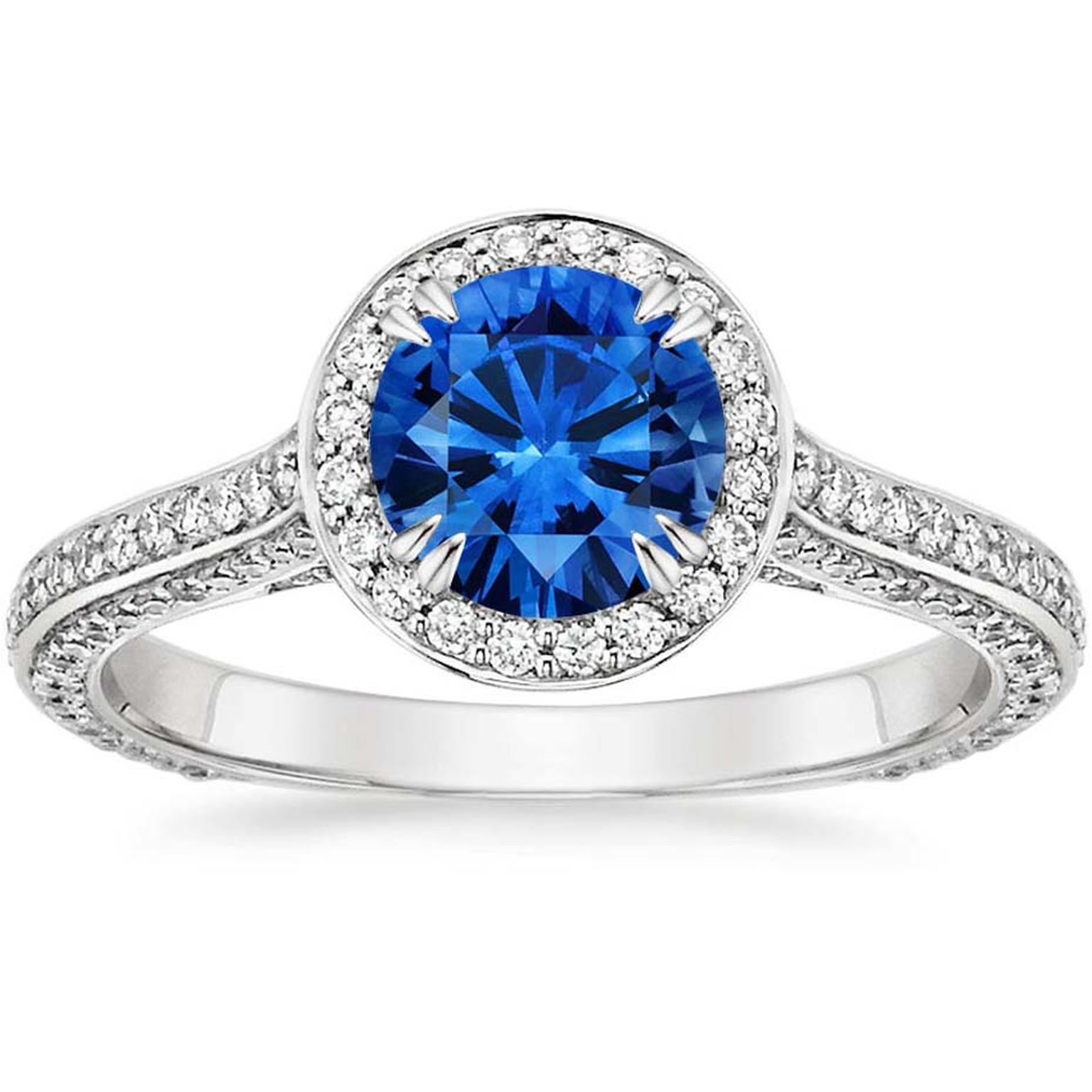 Brilliant Earth halo-style sapphire engagement ring in white gold with diamonds (£2,800).