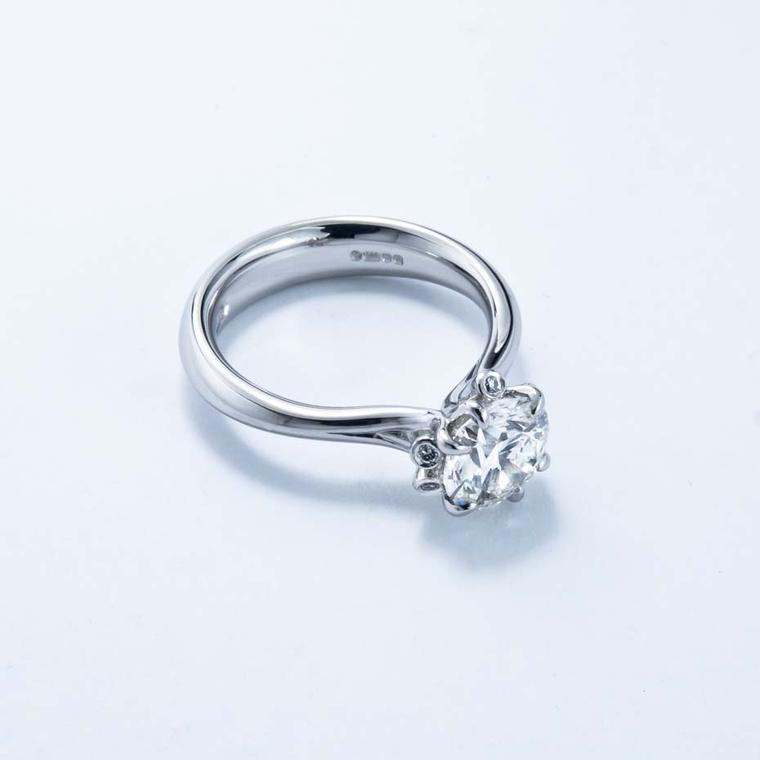 Jon Dibben Fairtrade Meadow diamond engagement ring in platinum, set with recycled and Australian diamonds (from £10,000).