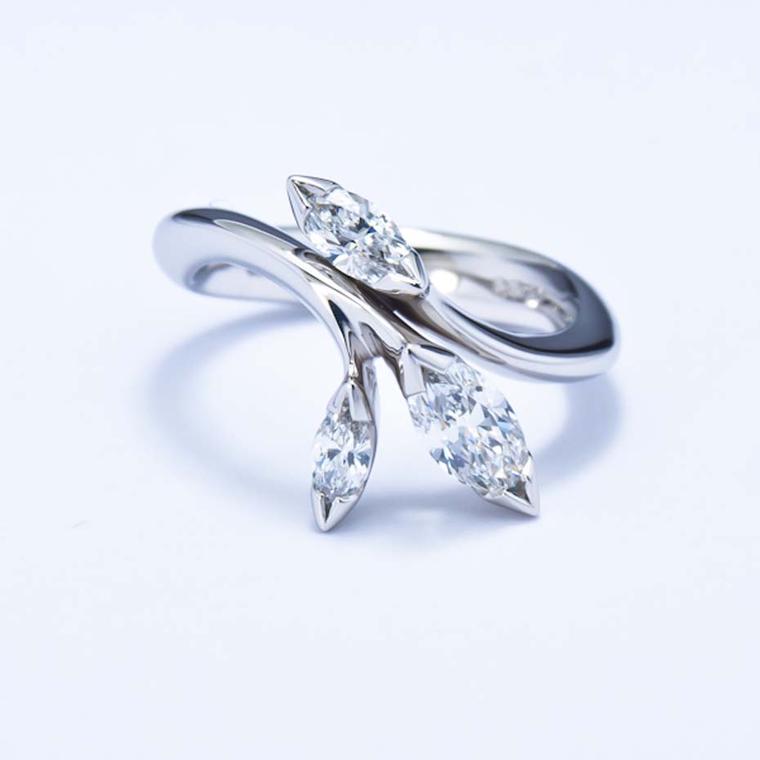 Jon Dibben Floral diamond engagement ring in recycled platinum, set with Namibian diamonds (from £7,000).