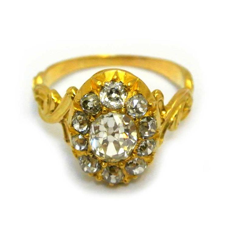 Diamond engagement ring in yellow gold, circa 1880. Available at Grays Antique Market, London.