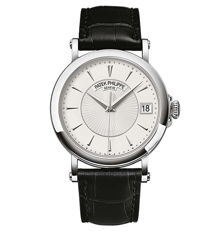 Patek Calatrava Ref. 5153G men's watch. The sobriety of the 38mm white gold case is enhanced with a hand-guilloché dial with a smart, white pleated pattern in the centre and a traditional onion crown.