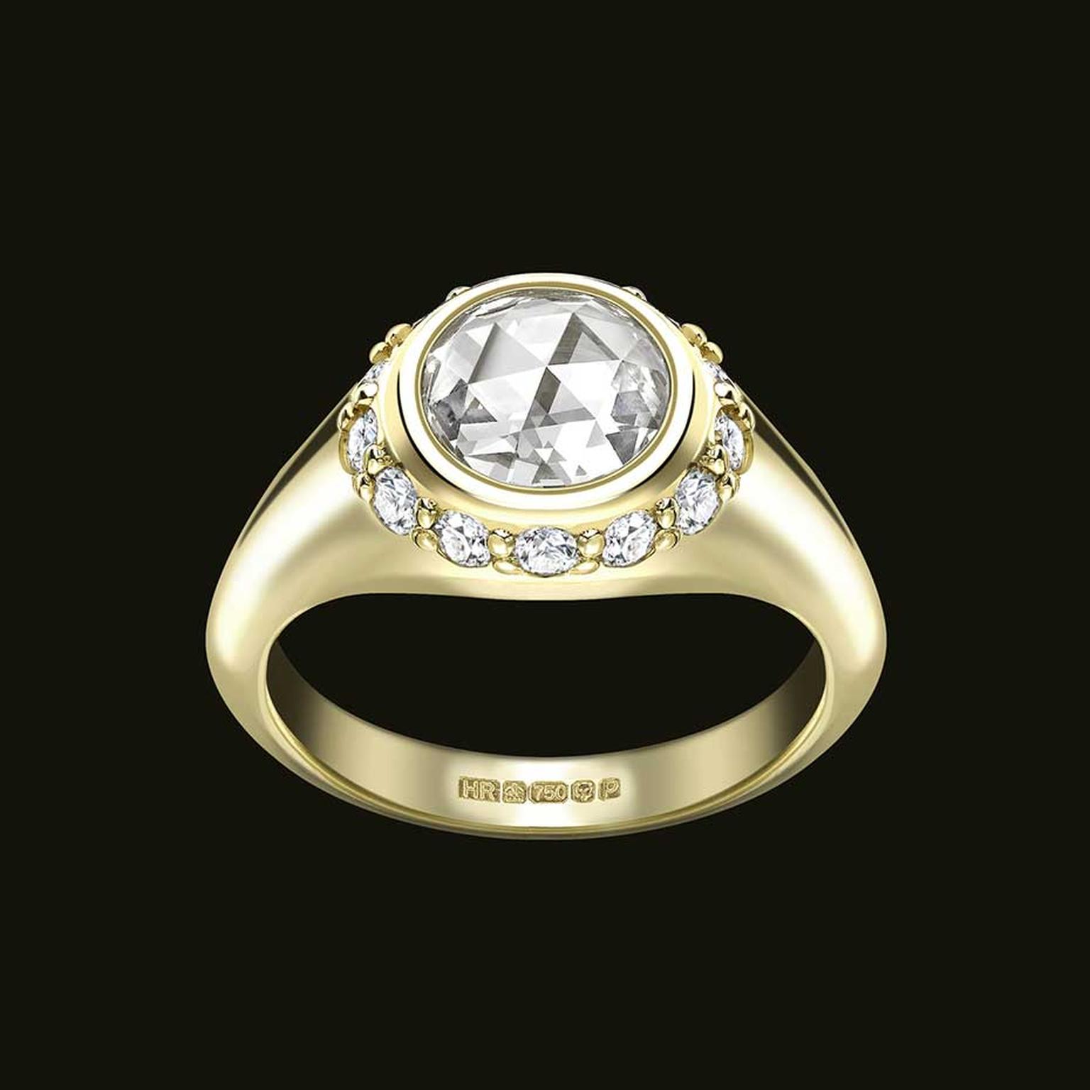 Bespoke Hattie Rickards rose-cut diamond engagement ring in Fairtrade gold (£POA).