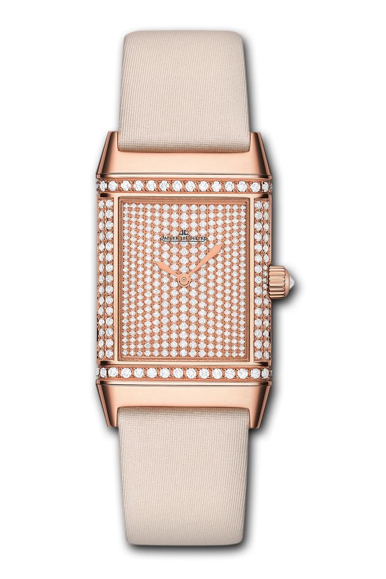 The Jaeger-LeCoultre Reverso Duetto Classique watch is a true chameleon, allowing her to change from a daytime-inspired dial to a more elegant black and diamond-studded dial for evenings by simply flipping the swivel case. Available in four different fini