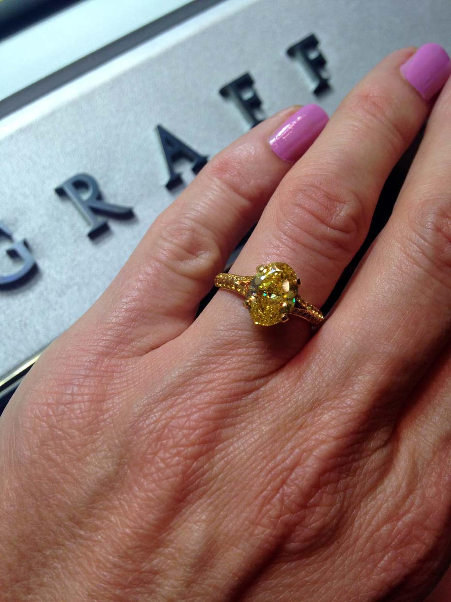 Graff Fancy Vivid 2.07ct yellow diamond engagement ring.