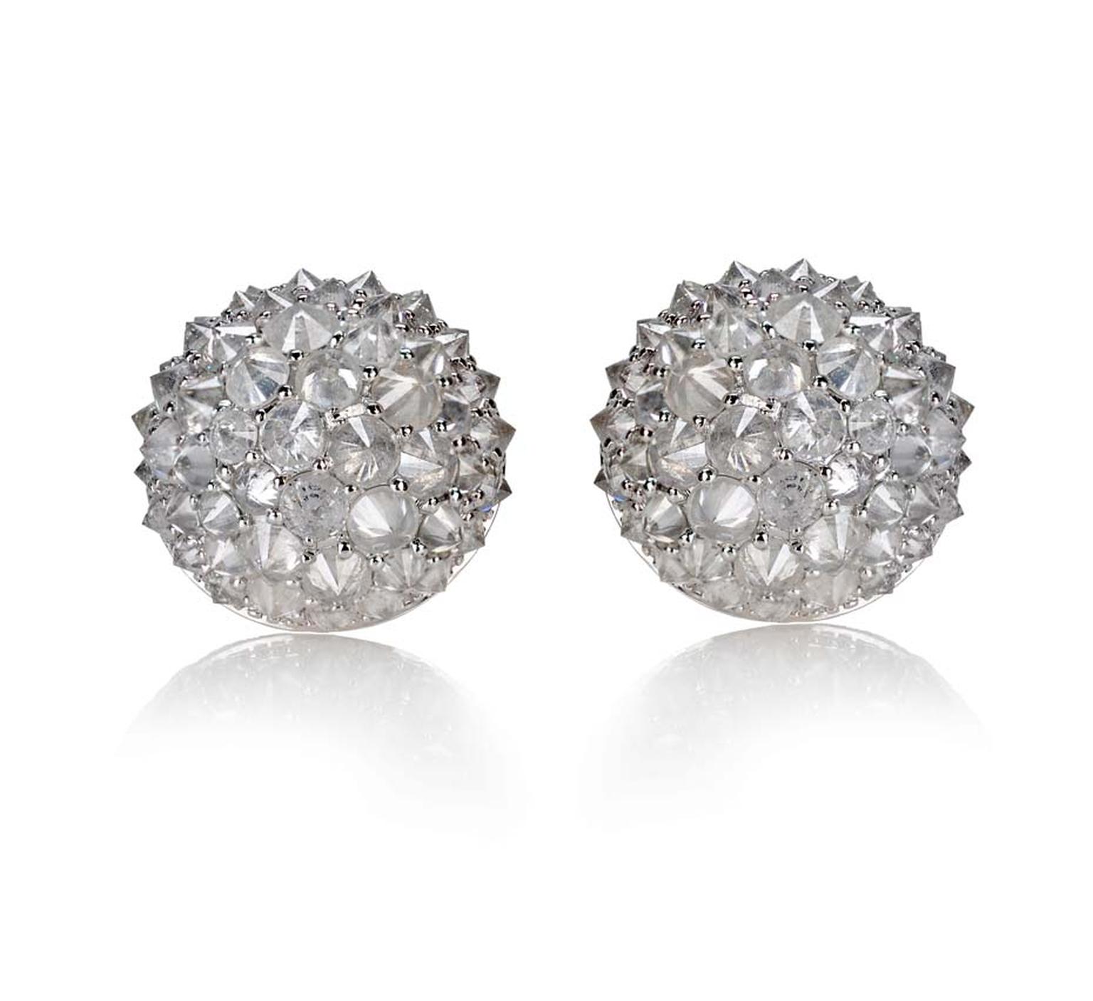 Nam Cho rose-cut pavé diamond earrings that mimic the texture of nubby bouclé fabric. Nam encourages people to touch her work so that they can appreciate the texture and feel (from $12,990).