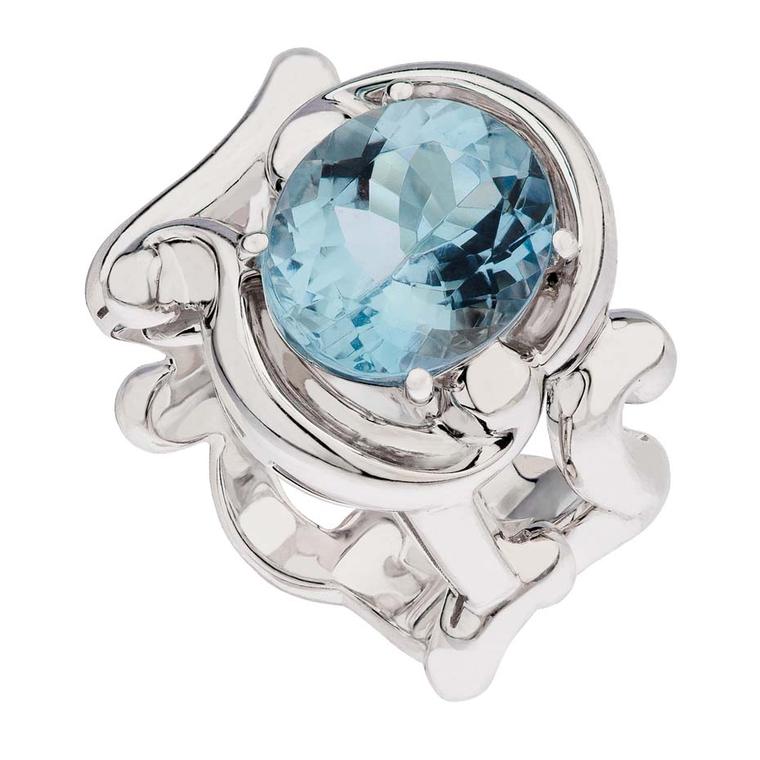 Fabergé Rococo aquamarine white gold ring (£4,887).