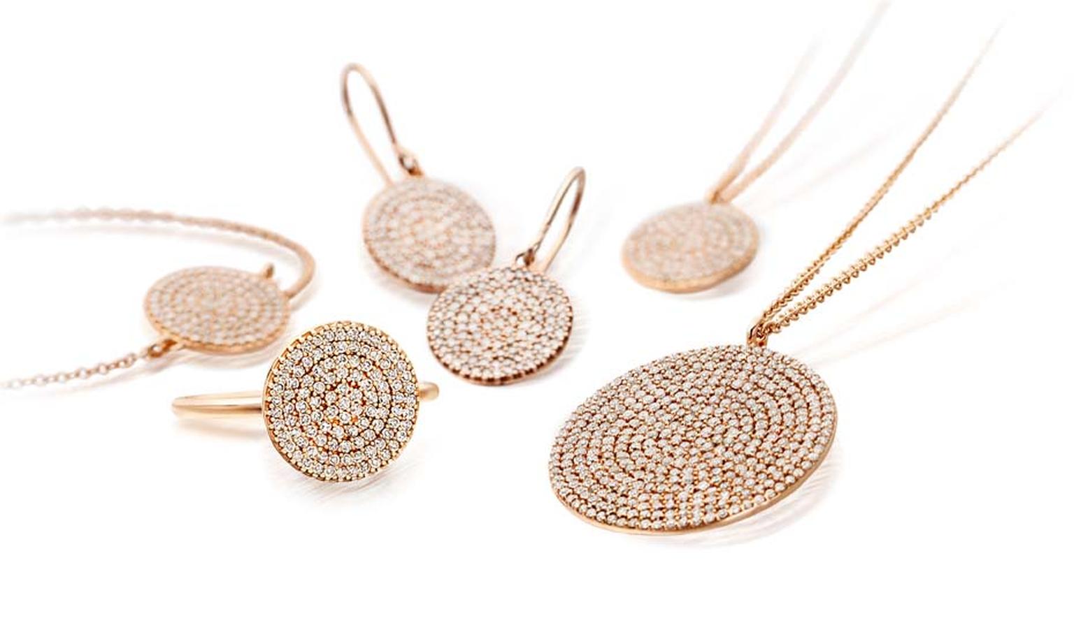 Astley Clarke Muse collection features rings, pendants, bracelets and earrings in rose gold with silver grey diamonds. The open setting at the back enables light to flow through.