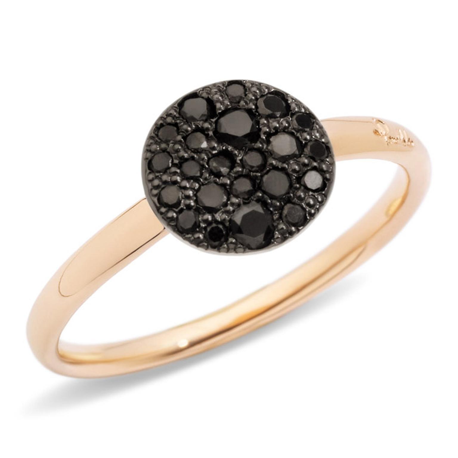 Pomellato Sabbia snow-set black diamond and rose gold ring (£1,000).