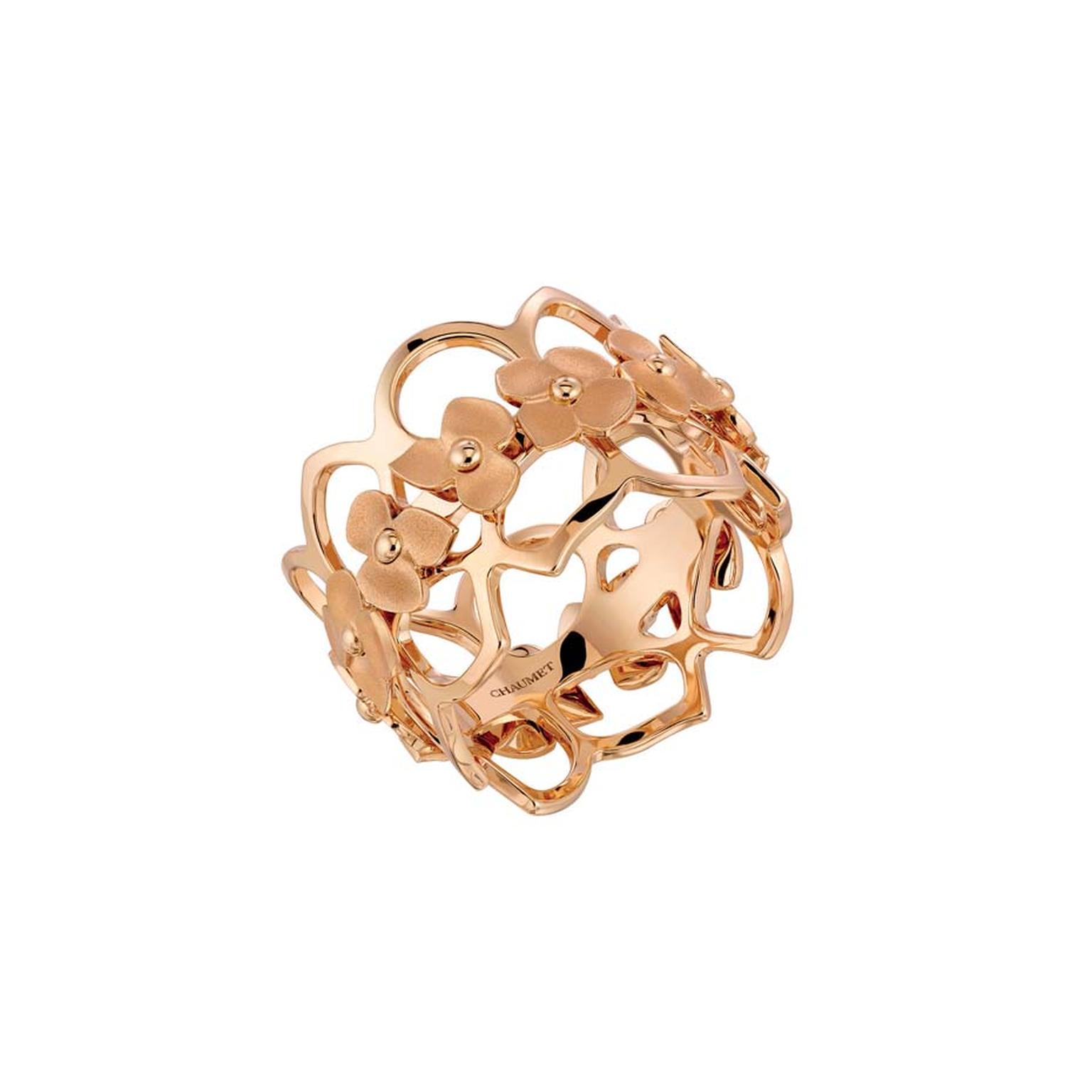 Chaumet Hortensia rose gold ring.