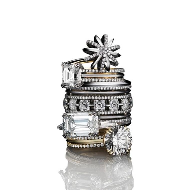 Alexandra Mor Vows collection of diamond rings.