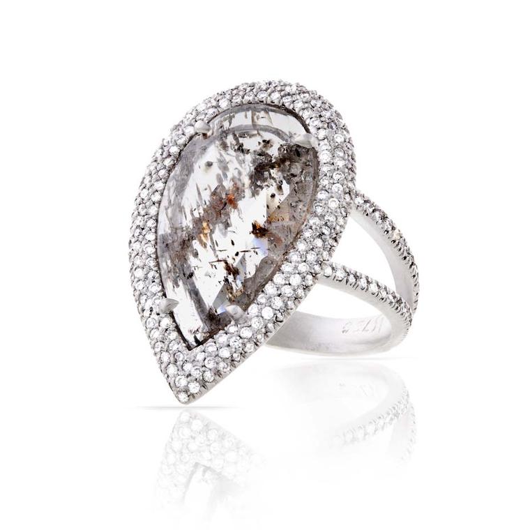 Loriann Stevenson diamond slice ring with a clear rustic diamond and white pavé diamonds set in white gold ($40,052).