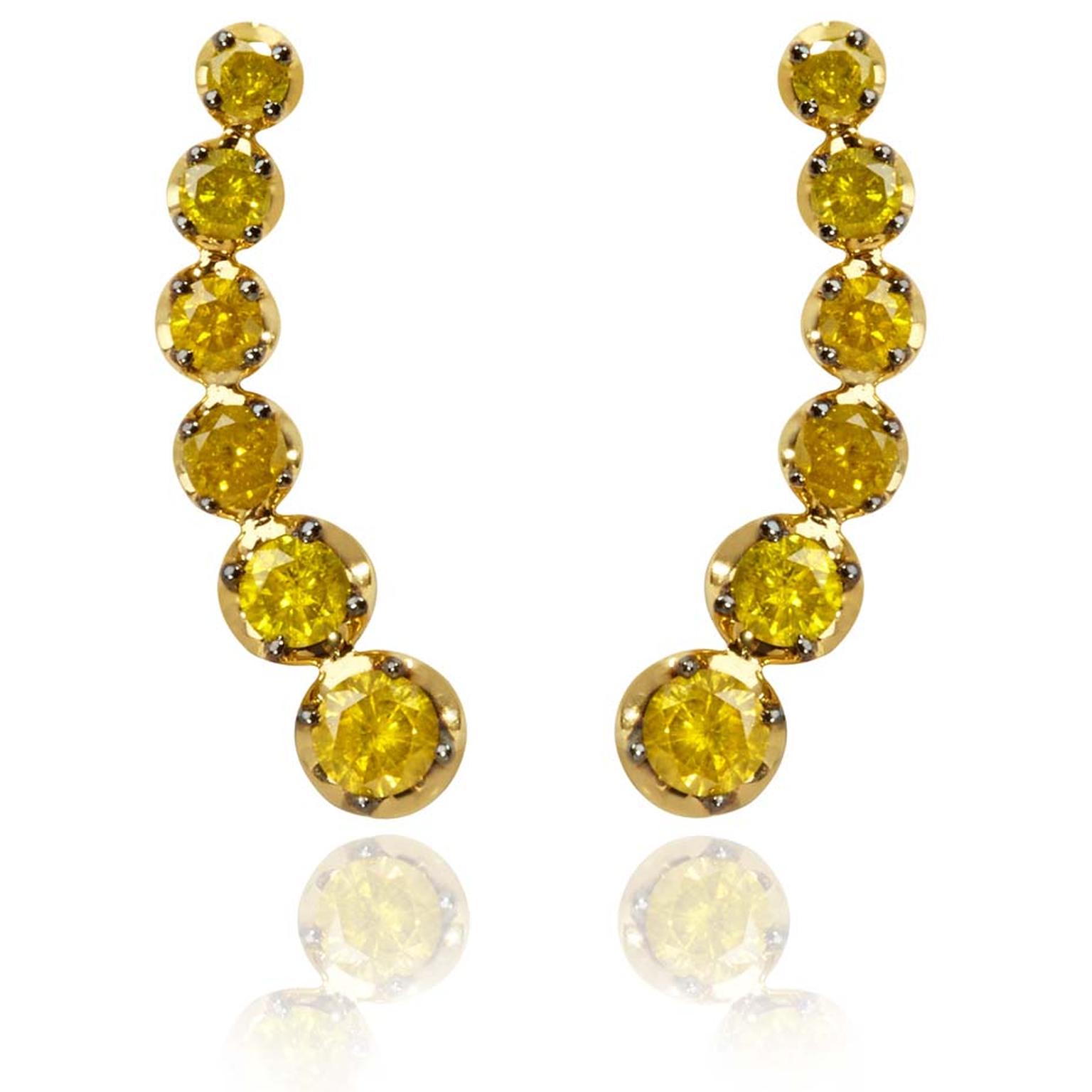 Annoushka Dusty Diamonds ear pins in yellow gold, set with six yellow diamonds in descending order, can be positioned on the ear in various different ways (£1,590; can be bought seperately).