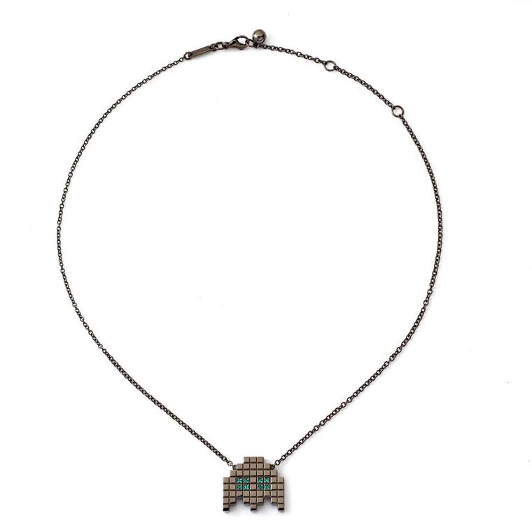 Francesa Grima "Invader II" necklace with emeralds in blackened gold (£1,965).