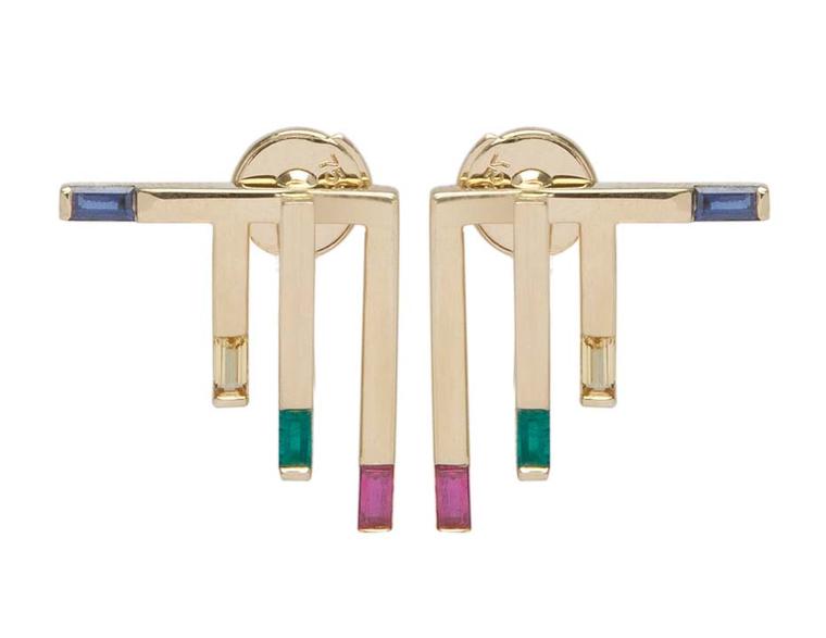 Ruifier Solstice Stud earrings in yellow gold with emeralds and blue and yellow sapphires (£1,375).