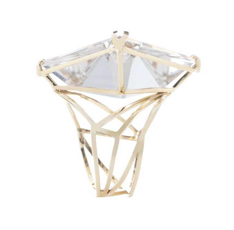 Holts London Holt cocktail ring in gold, set with a hand-carved quartz (£2,750).