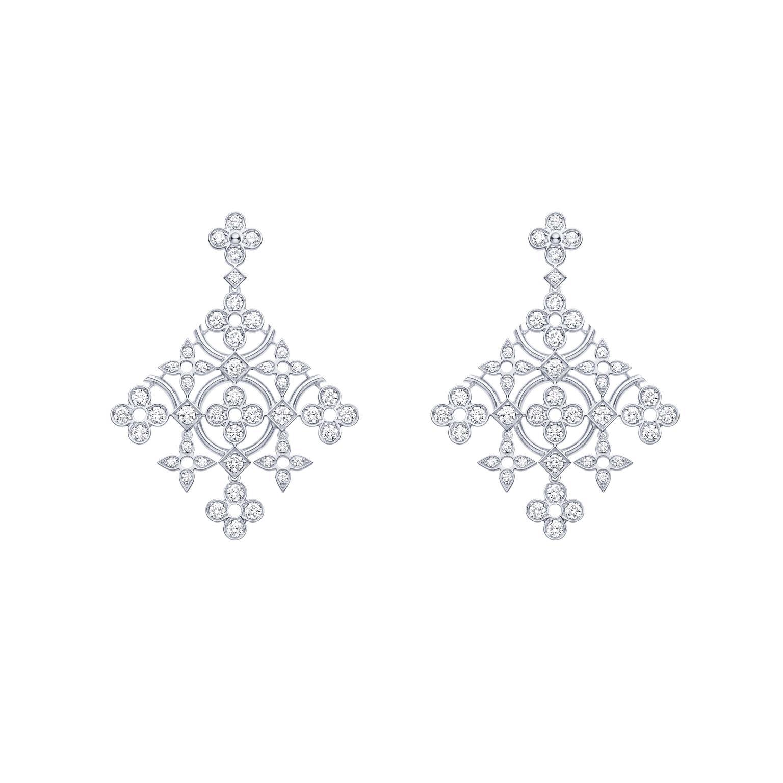 Louis Vuitton Dentelle de Monogram diamond earrings in white gold.