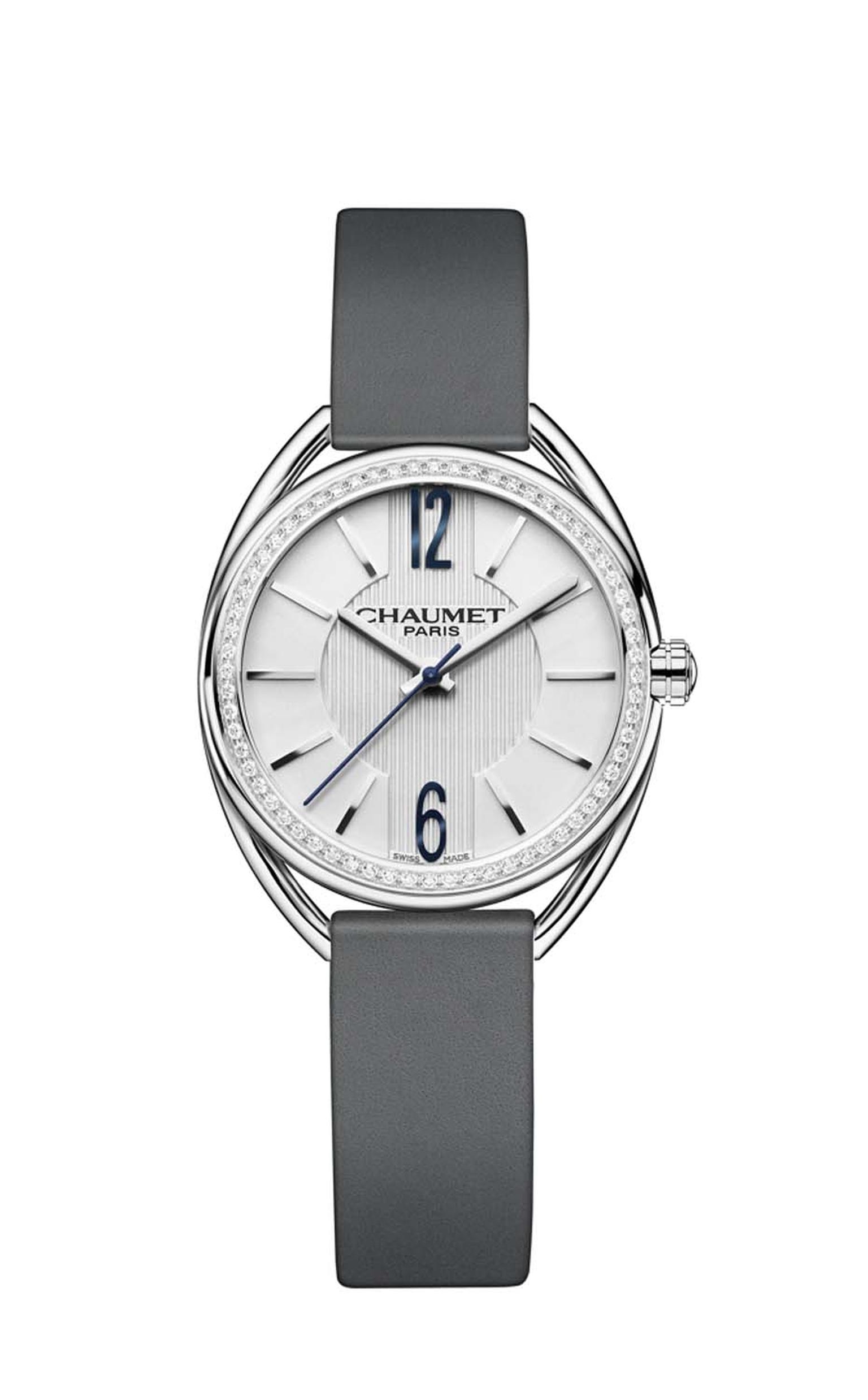 The 27mm Chaumet Liens watch in stainless steel version is enhanced with 56 brilliant-cut diamonds on the bezel, and the white dial, like a beautifully starched white shirt, features vertical pleats in the centre (£4,650).