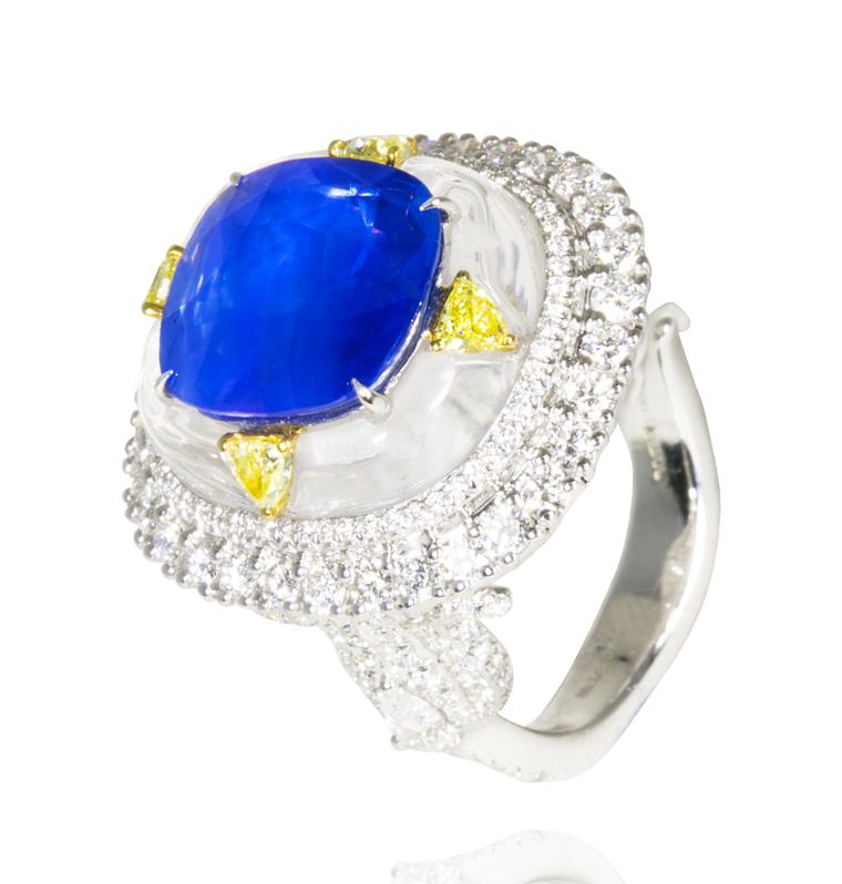 For a mere £94,800, you can own the Amrapali diamond ring featuring a centre sapphire set into rock crystal and surrounded with four yellow diamonds which are further outlined by a plethora of white diamonds.