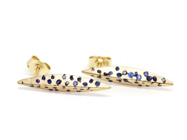Polly Wales Swallows Dive gold and sapphire earrings (£2,380).