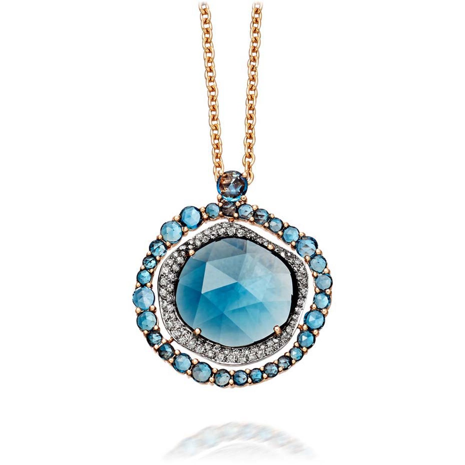 Astley Clarke FAO necklace with a 12.50ct rose-cut London blue topaz surrounded by molten pavé grey diamonds (£5,950).
