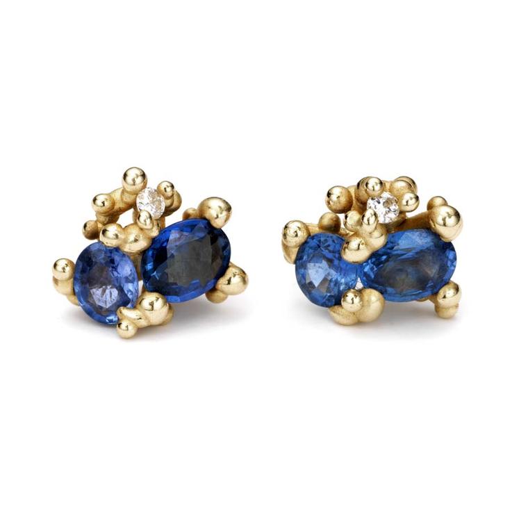 Ruth Tomlinson gold stud earrings with sapphires and diamonds (£680).