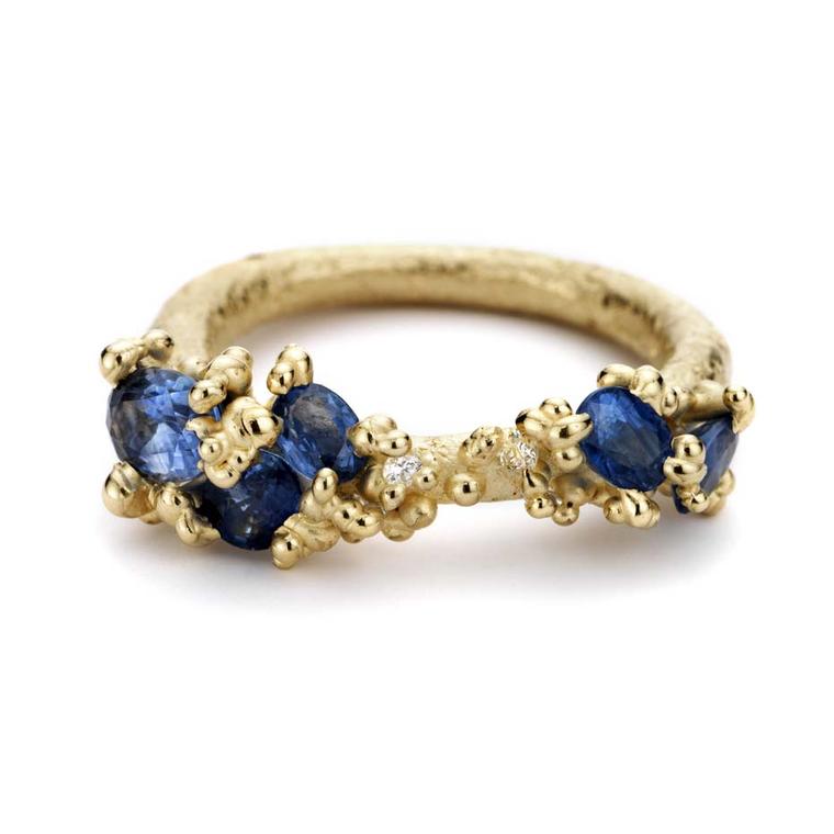 Ruth Tomlinson gold ring with sapphires and diamonds (£1,850).
