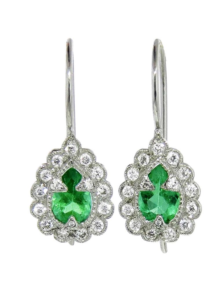 Cathy Waterman platinum, diamond and emerald earrings. Available from Ylang23 ($4,250).