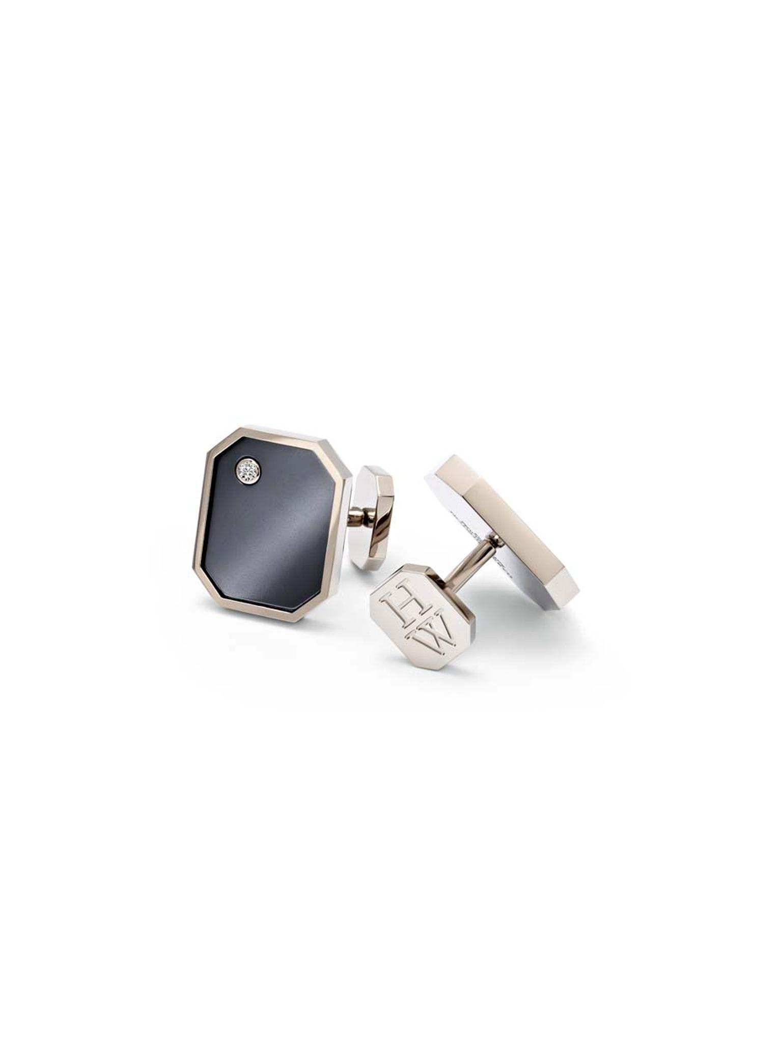 Harry Winston Zalium Collection men's cufflinks form part of a new line of sleek jewelry for men made from the high-tech zirconium-based alloy.