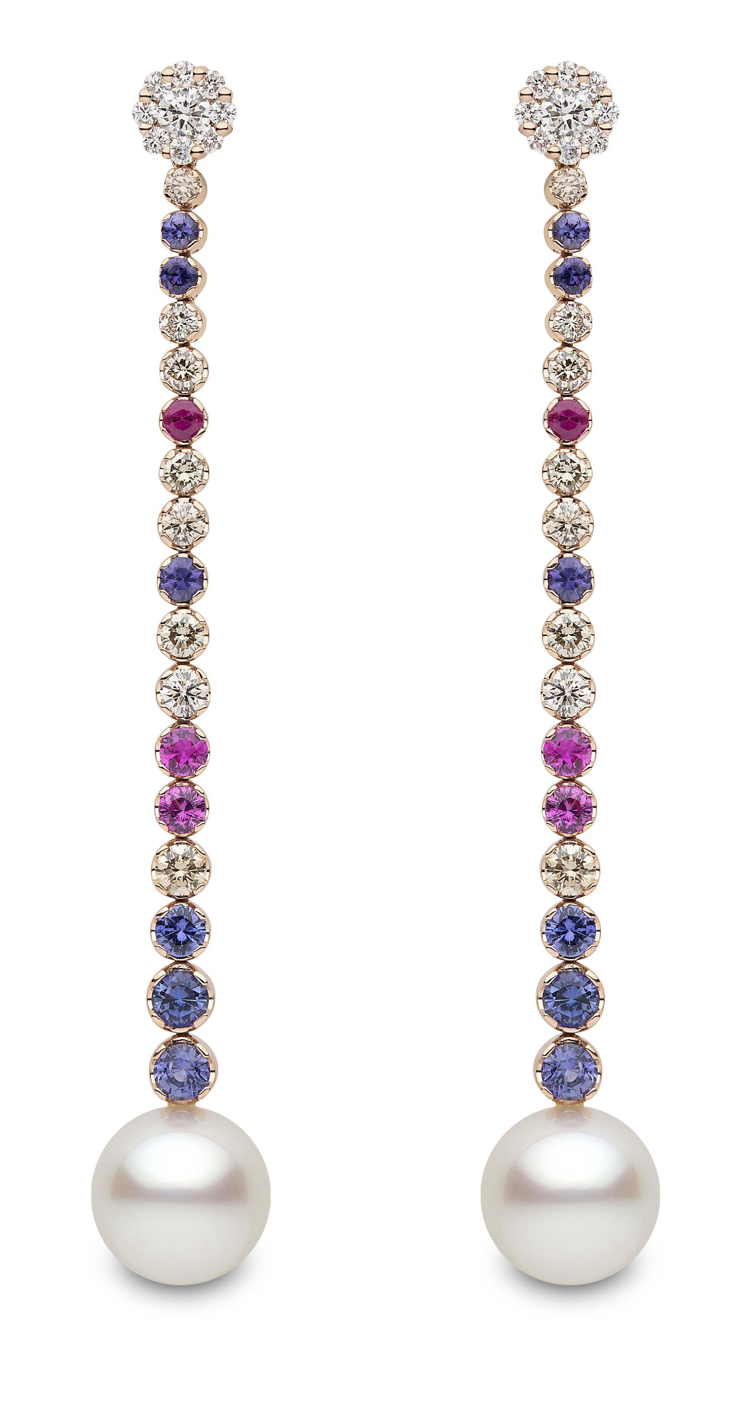 Yoko London South Sea pearl earrings with multi-coloured sapphires (£POA).