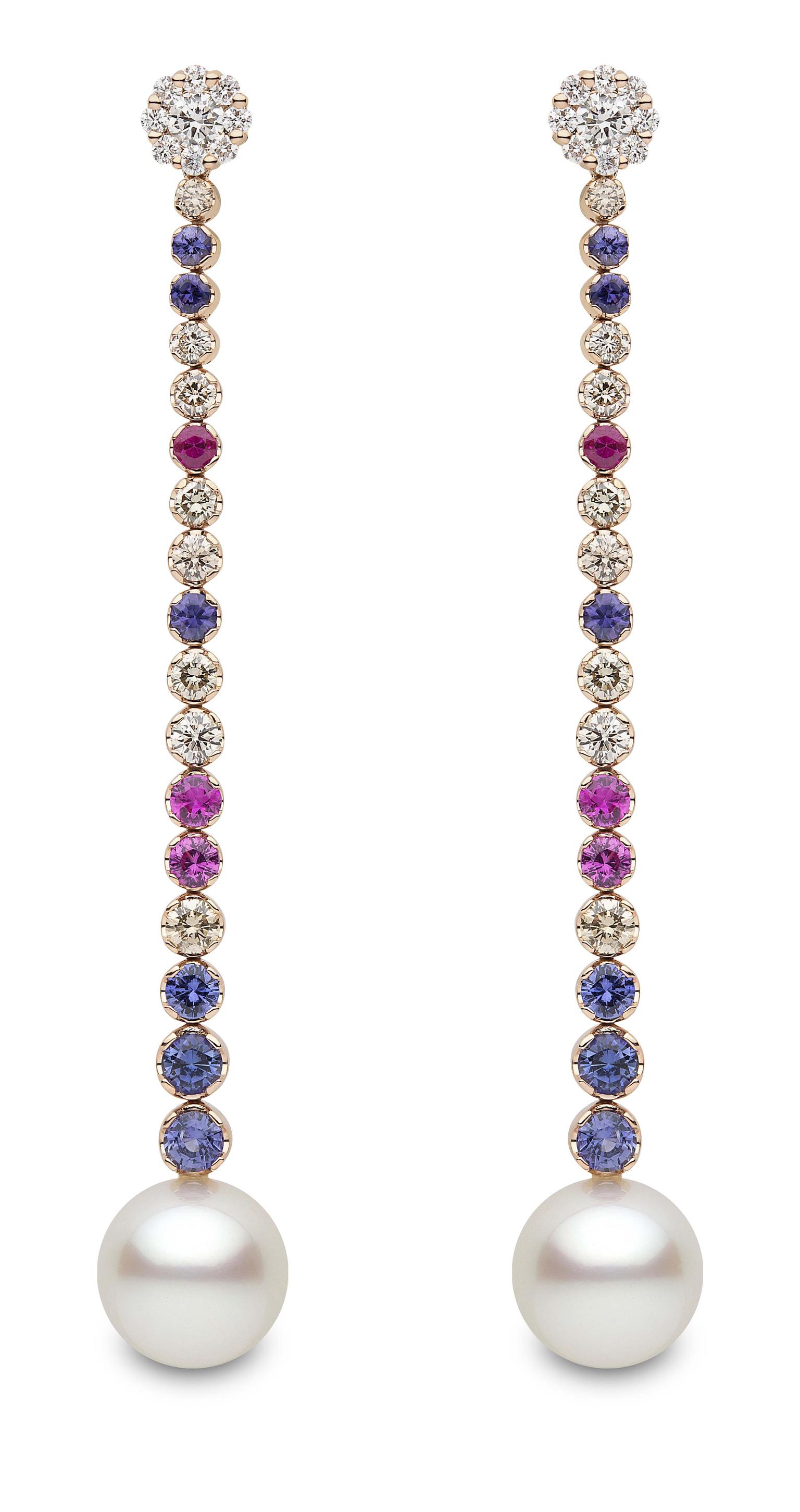 Yoko London South Sea pearl earrings with multi-coloured sapphires (£POA).