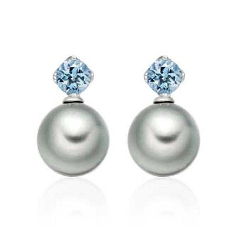 Winterson Lief Tahitian pearl earrings with aquamarines (£830).