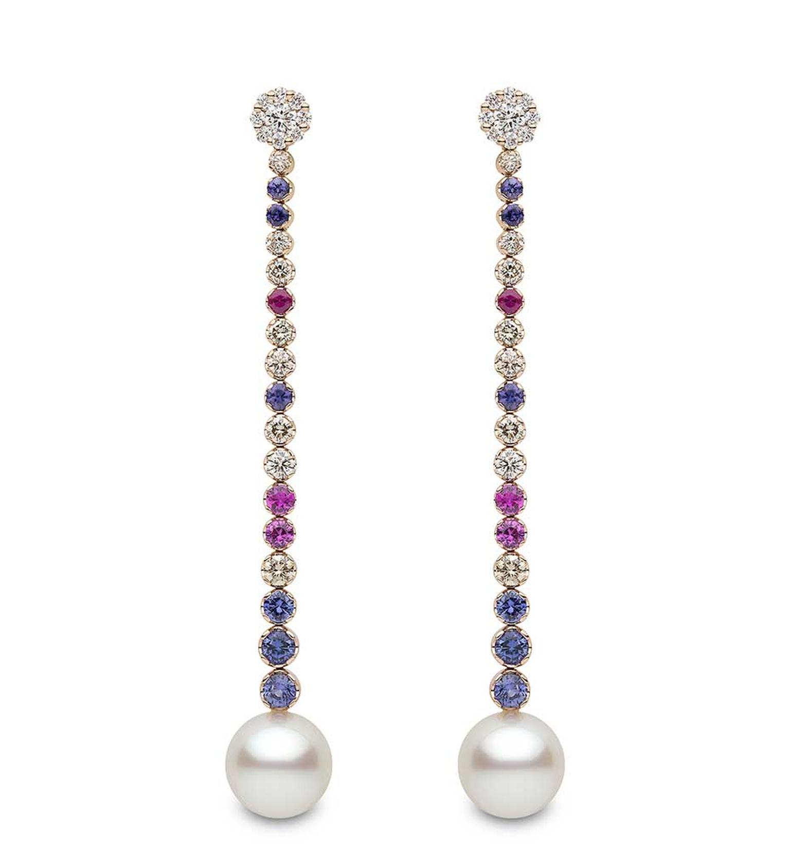 Yoko London South Sea pearl earrings with multi-coloured sapphires (£POA).