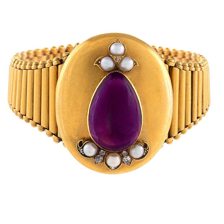 Victorian amethyst, pearl and diamond gold locket/bracelet. Available at1stdibs.com ($7,500).