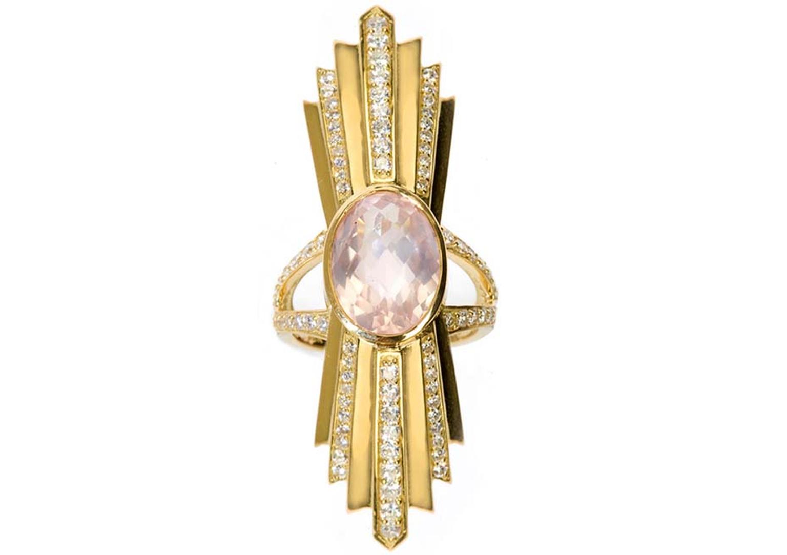 Deborah Pagani gold Talula ring featuring diamonds and rose quartz ($6,224).