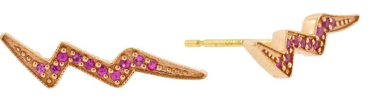 Andrea Fohrman Lightning Bolt earrings with rose gold with pink sapphires ($1,210).
