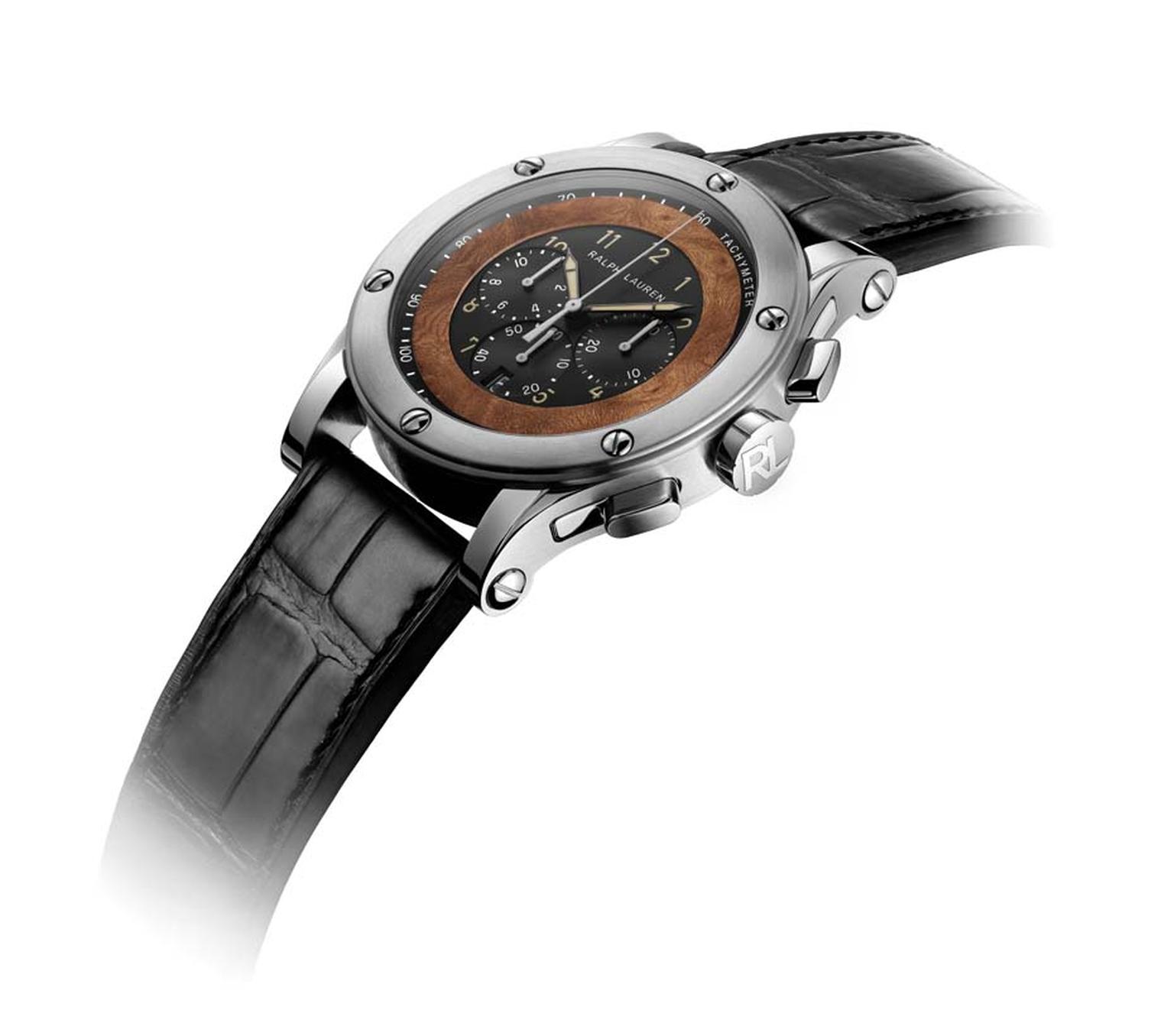 The new Ralph Lauren 45 mm Automotive Chronograph watch is a wonderful tribute to one of Ralph Lauren’s favourite cars, his sleek Bugatti 57CS Coupé, which car enthusiasts around the world will remember as the winner of the Villa d’Este automobile beauty 
