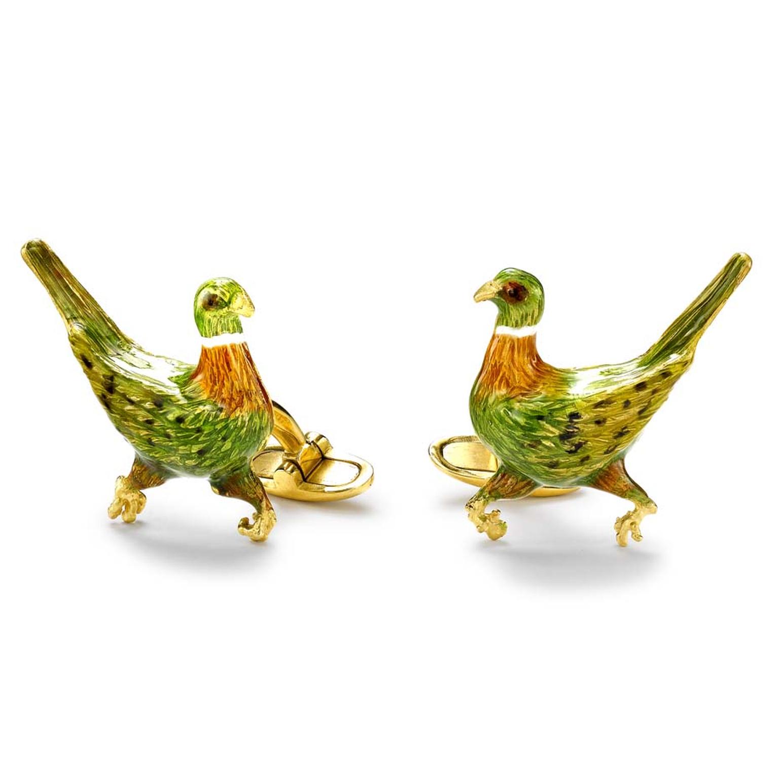 Kiki McDonough Game Bird enamel and yellow gold cufflinks (£1,900).