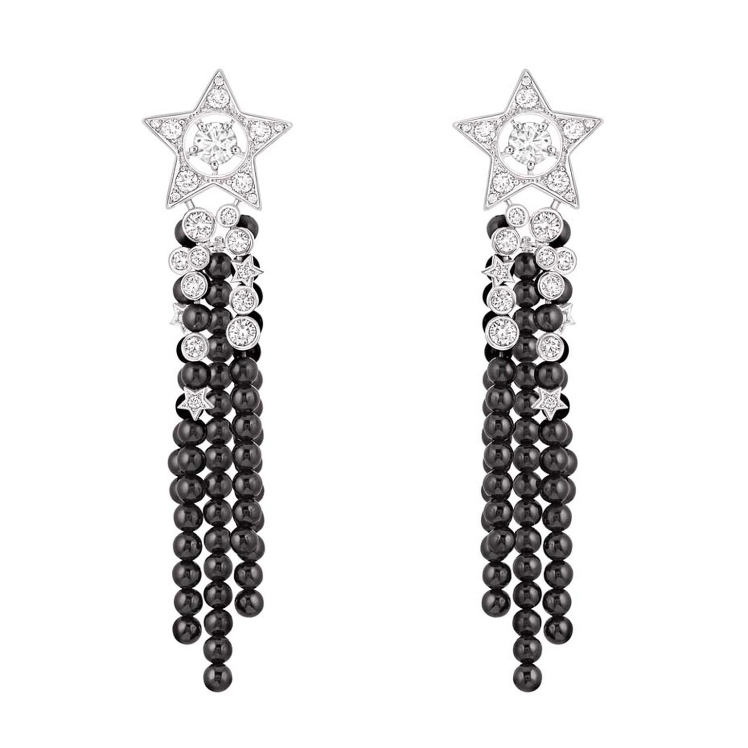 Chanel Comète collection diamond and onyx bead earrings.