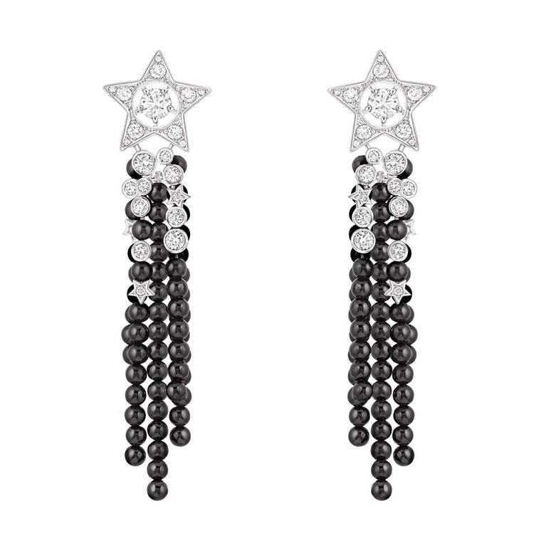 Chanel Comète collection diamond and onyx bead earrings.