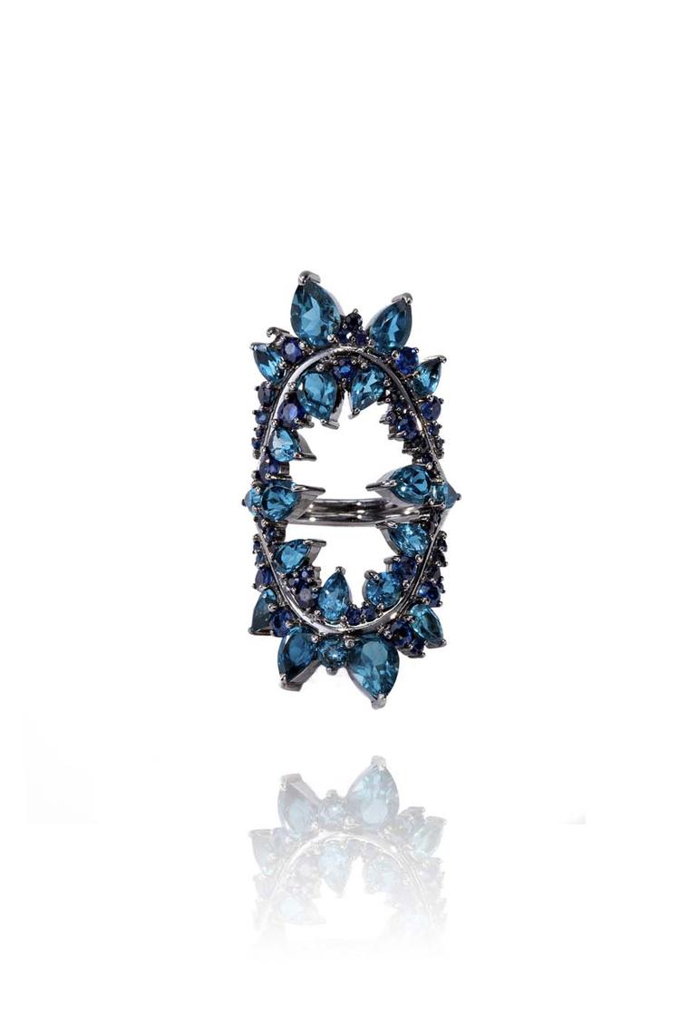 Fernando Jorge Electric Shock ring crafted from black rhodium-plated gold, sapphires and London Blue topaz. Available from matchesfashion.com (£4,720).