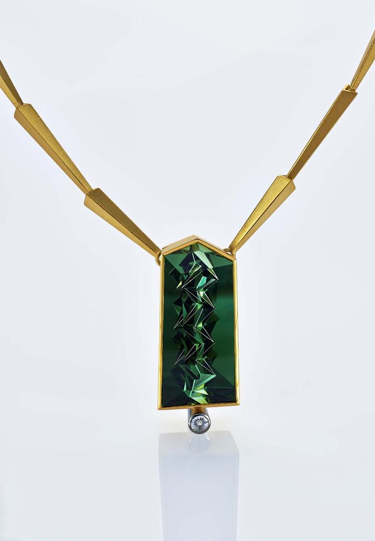 Atelier Munsteiner necklace featuring a 61.15ct green tourmaline with a brilliant-cut Spirit diamond.