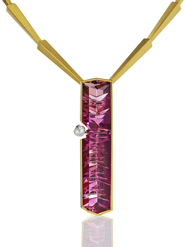 Atelier Munsteiner necklace featuring a 52.91ct tourmaline with a brilliant-cut Spirit diamond perched to its side.